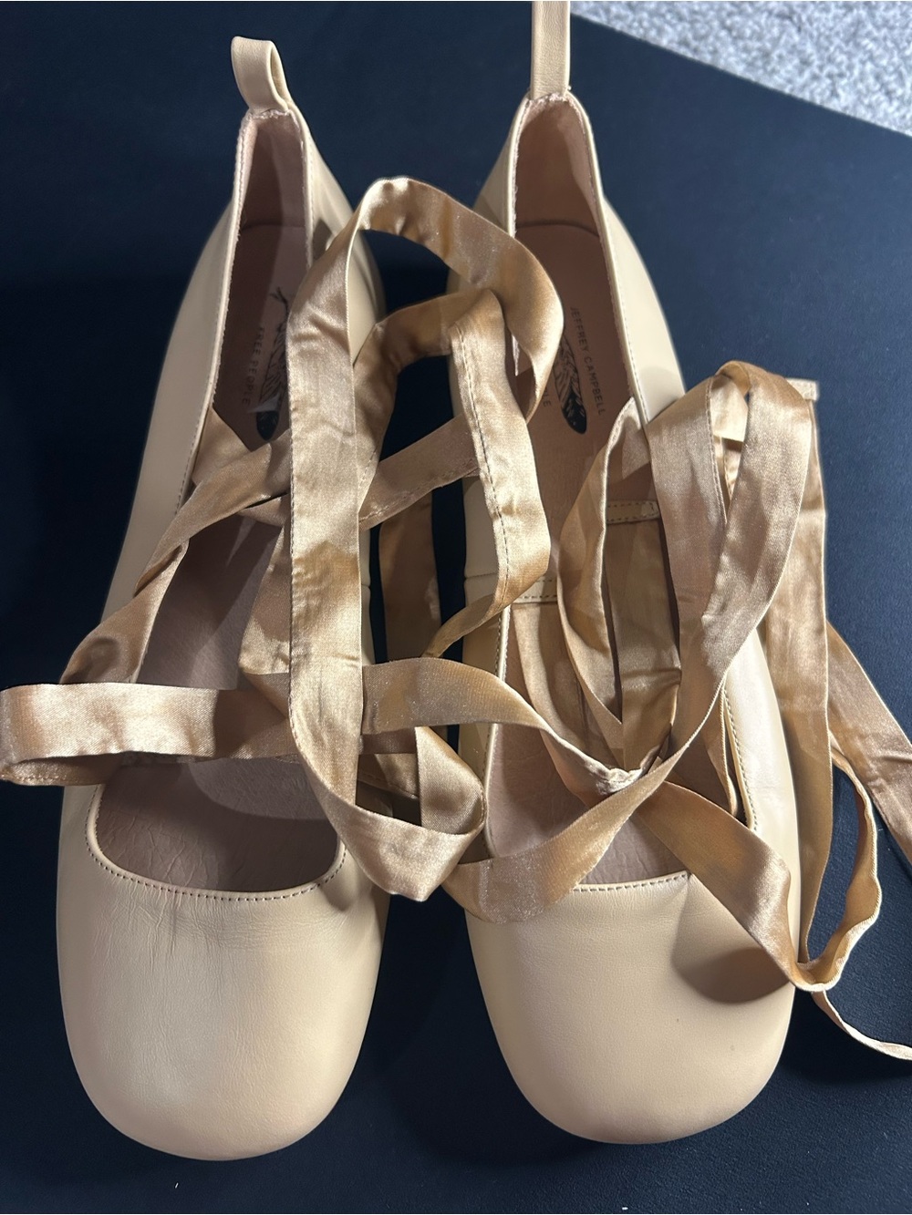 Free People Satin Tie Ballet Flats in Light Beige